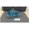 Image 1 : Chalet Canada Hand-Blown Art Glass Tri-Lobe Swirl Bowl in Clear and Blue Glass