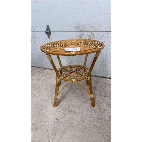 Round Rattan and Bamboo Two-Tier Side Table with Wrapped Bindings, 23 x 23"