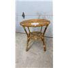 Image 1 : Round Rattan and Bamboo Two-Tier Side Table with Wrapped Bindings, 23 x 23"