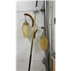 Image 2 : Mid-Century Modern Tension Pole Lamp with Amber Fluted Glass Shades and Wood Arms