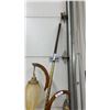 Image 3 : Mid-Century Modern Tension Pole Lamp with Amber Fluted Glass Shades and Wood Arms