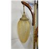 Image 4 : Mid-Century Modern Tension Pole Lamp with Amber Fluted Glass Shades and Wood Arms