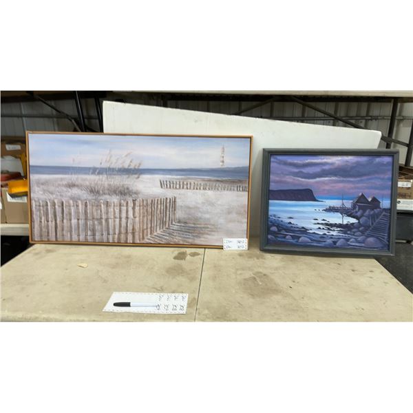 Two Framed Coastal Landscapes One Painted One Print
