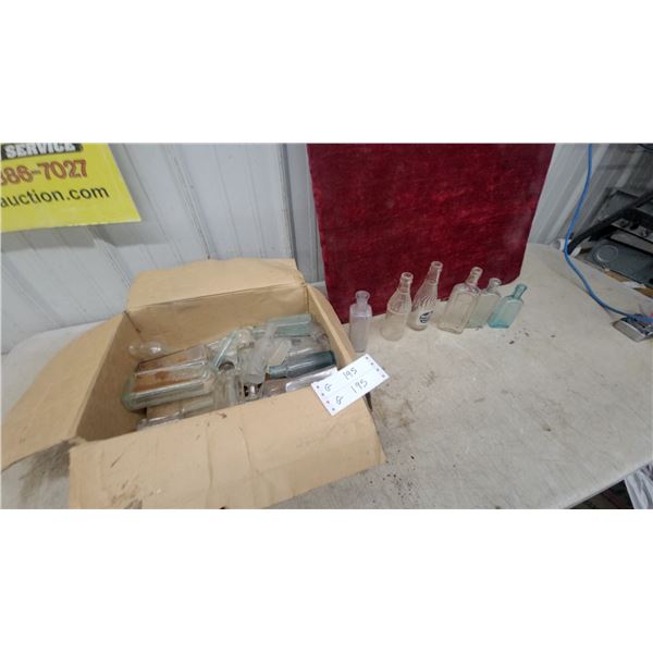 Collection of Assorted Vintage Glass Bottles Including Mission Beverages Box Full