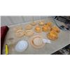 Image 1 : Federal Glass firekingMadrid Peach Lustre Cups, Saucers, Plates, and Milk Glass Platter