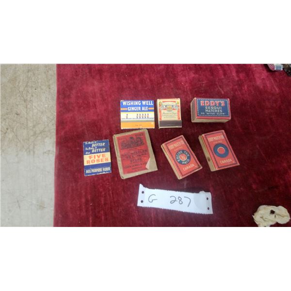 Vintage Match and Sewing Needle Collection Including Five Roses, Wishing Well Ginger Ale, Eddy's