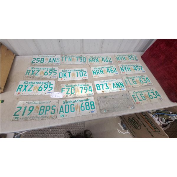 Collection of Saskatchewan License Plates from the 1980s to 2020s, Approximately 14 Pieces