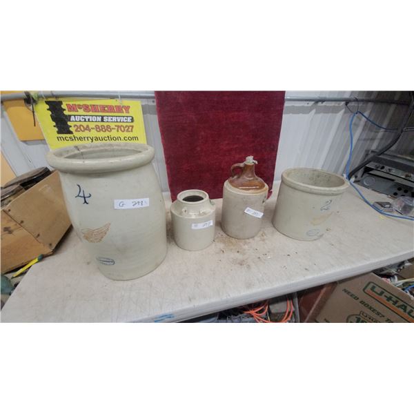 4x Crocks Red Wing Union Stoneware 4-Gallon Crock Chips and Cracks