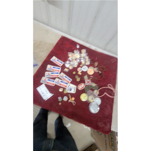 Collection of Vintage Pins, Patches, Bolo Ties, and Campaign Buttons Including IGA and More
