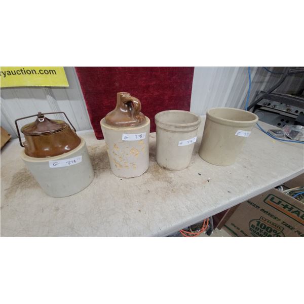 Antique Brown-Top Stoneware Bail-Handle Jug, Stoneware Pitcher, Crocks, and More