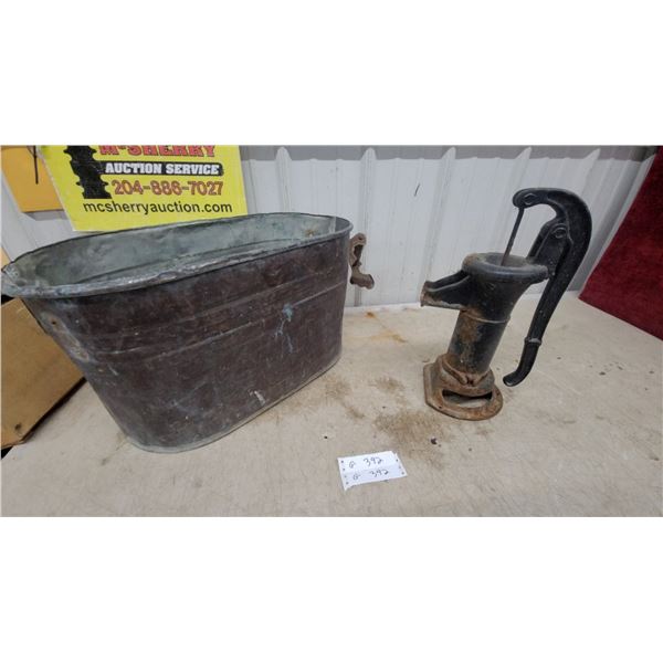 Cast Iron Hand Water Pump and Copper Boiler Pot with Handles and More