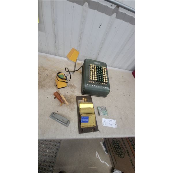 Felt & Tarrant Comptometer Model J Adding Machine, Desk Lamp, Mail Sorter, and More