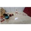Image 1 : Red and White Folk Art Ceramic Pitcher, Eggs, and Vases with Black Glazed Pitcher and More