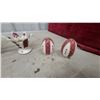 Image 2 : Red and White Folk Art Ceramic Pitcher, Eggs, and Vases with Black Glazed Pitcher and More