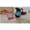 Image 5 : Red and White Folk Art Ceramic Pitcher, Eggs, and Vases with Black Glazed Pitcher and More