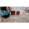 Image 6 : Red and White Folk Art Ceramic Pitcher, Eggs, and Vases with Black Glazed Pitcher and More