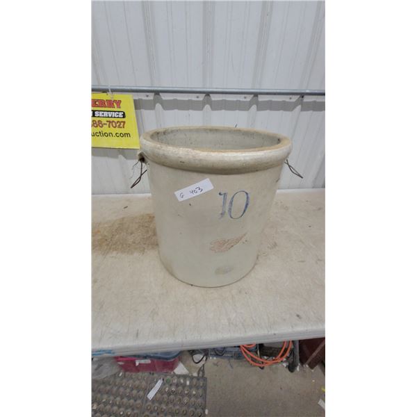 Red Wing Stoneware 10-Gallon Crock with Wire Bail Handles and Red Wing Logo