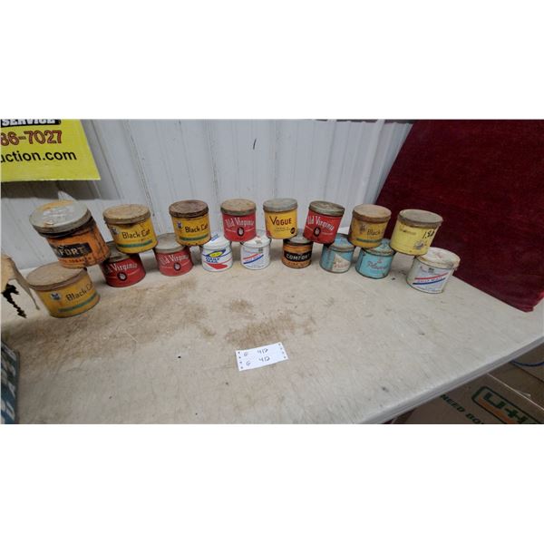 Lot of Vintage Tobacco Tins: Old Virginia, Black Cat, Vogue, Player's, Sportsman, 17x