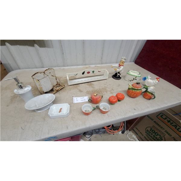Ceramic Chef Figurine, Pumpkin Canisters, Soap Dish Wall Shelf, and More