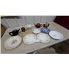 Image 1 : Assorted China Plates, Teapots, Black Pitcher, Stoneware Jar, and More