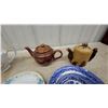 Image 2 : Assorted China Plates, Teapots, Black Pitcher, Stoneware Jar, and More