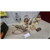 Image 1 : Brass Hookah Pipe, Brass Candlesticks, Copper Teapot, Iron Wall Sconce, and More