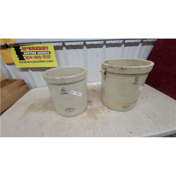Medalta Potteries Ltd. 4 Imperial and 5 Imperial Gallon Stoneware Crocks