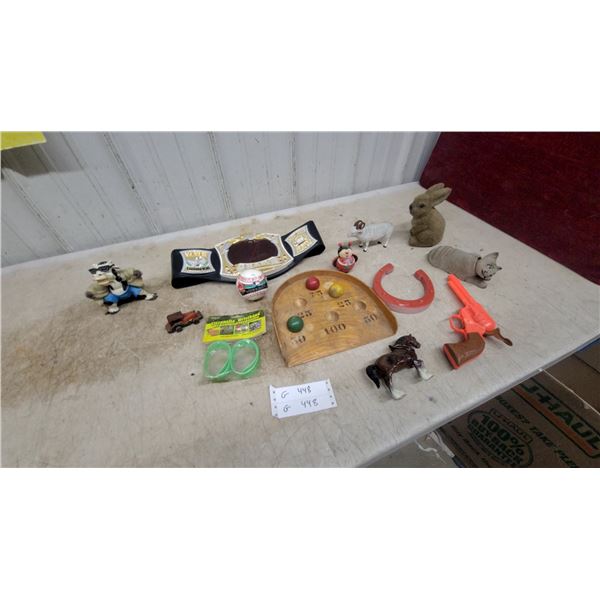 Toy Champion Wrestling Championship Belt and Assorted Vintage Toys Wooden Toss Game and More