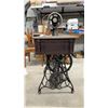 Image 6 : Singer Model 27 Treadle Sewing Machine with Cast Iron Base Cabinet & Raymond Sewing Cabinet