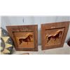 Image 2 : Pair of Copper Horse Relief Wall Plaques in Rustic Wood Frames and More