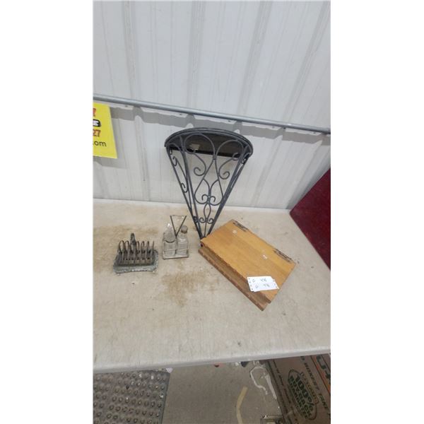 Wrought Iron Wall-Mount Demilune Shelf, Condiment Set Plus