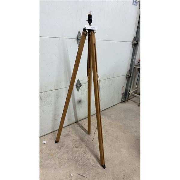 Vintage Wooden Tripod Converted Floor Lamp with Standard Socket, No Power Cord