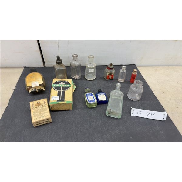 Vintage Antiseptic Bottles, Dettol, Eye-Gene, Skil Craft Alcohol Lamp, Carter's Pills, and More