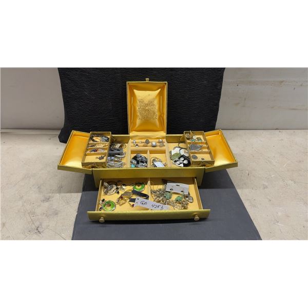 Vintage Expandable Jewelry Box with Costume Jewelry Collection, Pendants, Earrings, Rings and More