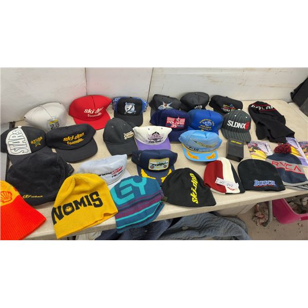 Collection of Vintage Ski-Doo, Polaris, and Assorted Brand Baseball Caps, Beanies and More