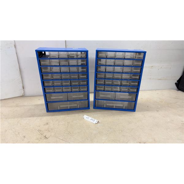 Pair of Blue Metal Multi-Drawer Small Parts Organizer Cabinets with Clear Plastic Drawers (1 Drawer