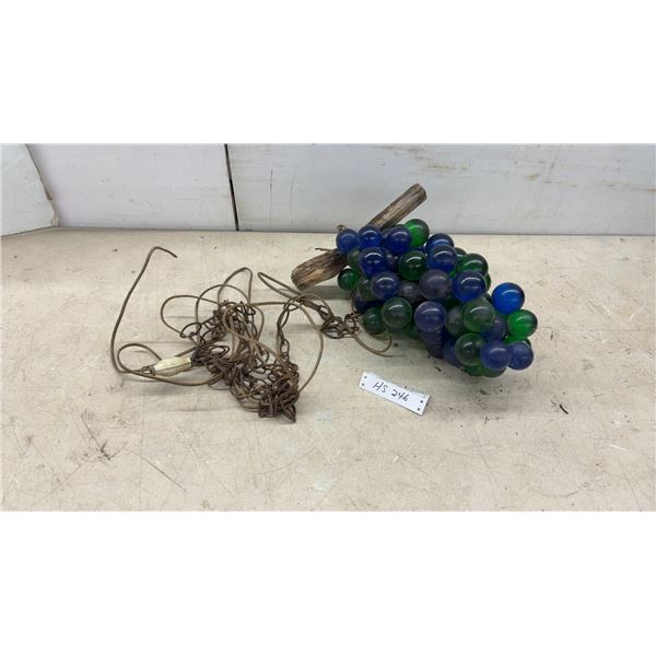 Vintage Glass Grape Cluster Hanging Lamp with Driftwood Stem and Chain (Not Working)