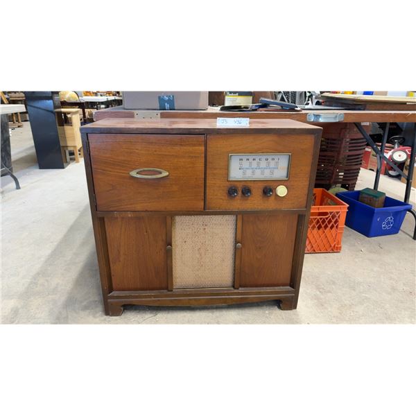 Marconi Console Radio in Wooden Cabinet, Circa 1950s, 29 x 14 x 31"
