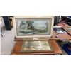 Image 1 : Two Vintage Framed Landscape Prints, Cottage by Stream by Chandler and More, Largest 17 1/2 x 32"