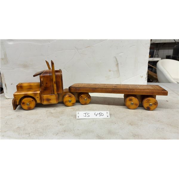 Handcrafted Wooden Semi-Truck with Integrated Cribbage Board Trailer