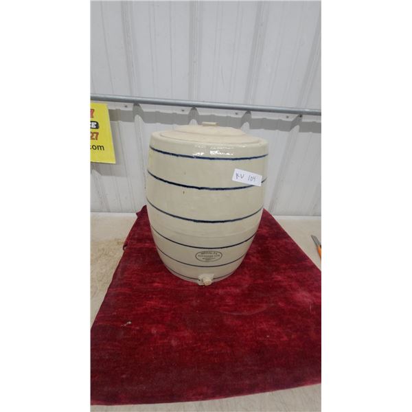 Medalta Potteries Ltd. Stoneware Water Cooler 5galwith Lid, Blue Stripe, Medicine Hat Alberta