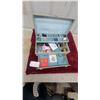 Image 1 : Vintage Jewelry Box with Costume Jewelry, Watches, Commemorative Coins, and More