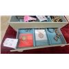 Image 4 : Vintage Jewelry Box with Costume Jewelry, Watches, Commemorative Coins, and More