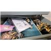Image 5 : Vintage Jewelry Box with Costume Jewelry, Watches, Commemorative Coins, and More