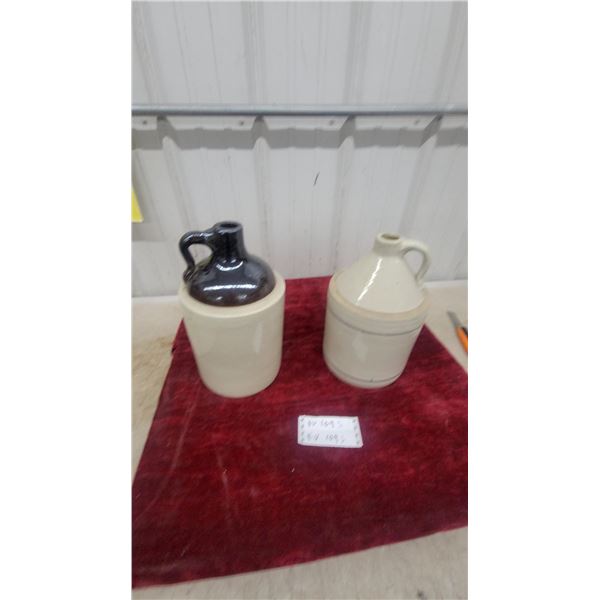 Two-Tone Brown and Natural Salt Glaze Stoneware Jugs