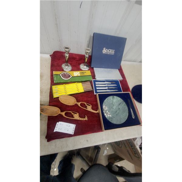 Seagull Pewter Marble Cheese Board Set, Steak Knives, Fondue Forks, and More