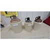 Image 1 : Three Antique Two-Tone Stoneware Jugs with Glazed Necks and Handles, Assorted Sizes0