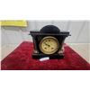 Image 1 : Antique Black American Newhaven Slate Mantel Clock with Fluted Columns and Floral Dial, Circa 1900