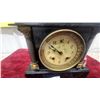 Image 2 : Antique Black American Newhaven Slate Mantel Clock with Fluted Columns and Floral Dial, Circa 1900