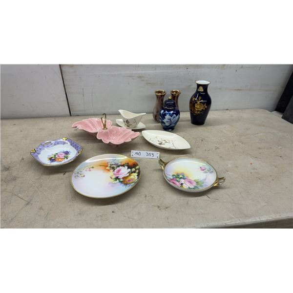 Noritake Hand-Painted Porcelain Plates, Vases, Pink Butterfly Dish, and More